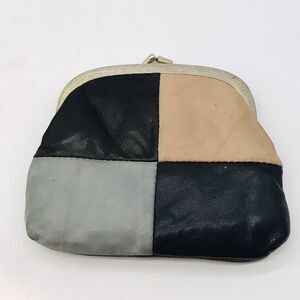 Vintage Quilted Patchwork Butter Soft Leather Coin Purse Kiss Lock Boho 5x5.5”
